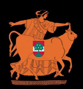 Montage: Vase 480 v. Chr. Europa und der Stier mit Wappen der Stadt Dornbirn
